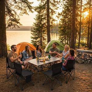 <span class=keywords><strong>Set</strong></span> Tavolo e Sedie Pieghevoli in Alluminio Leggero e Portatile, Arredamento da Picnic per Spiaggia, Giardino e Patio - Product Image 4