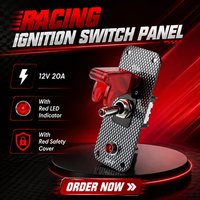 Panneau d'interrupteurs à bascule 12V 20A ON/OFF pour voiture de course avec LED, couvercle de sécurité transparent et indicateur LED rouge