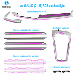Éclairage <span class=keywords><strong>d</strong></span>'ambiance intérieur RGB pour Audi A3/S3 (2021-2025) avec contrôle par application/écran, moulage 1:1, garnitures des quatre portes + garniture de la console centrale + sorties <span class=keywords><strong>d</strong></span>'air + garniture de la console centrale inférieure - Product Image 3