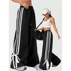 Pantalones Anchos Y2K para Mujer, Pantalones Deportivos Largos con Cintura Elástica a Rayas, Pantalones Paracaídas, Tejido Transpirable, Cintura Alta - Product Image 6