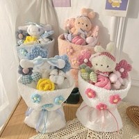 Ensemble de bouquets en peluche trois couleurs : ours, lapin, fleurs, emballage cadeau, poupée en peluche, OEM, ODM, vente en gros personnalisée