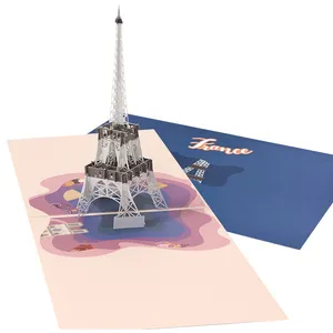 Winpsheng Impresión personalizada Tarjetas emergentes de felicitación Magnífico edificio 3D Torre Eiffel Tarjeta de felicitación