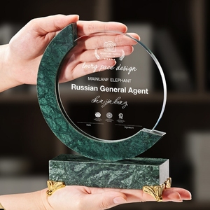 ADL K9 Cristal Mármol Blanco Jade Piedra Base de madera Trofeo y Premios con artesanías de cristal deportivo de alta calidad - Product Image 6