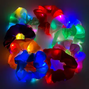 Şenlikli çok renkli LED ışıklar saç halka düz renk ampul topu saten aydınlık parti takı floresan saç halka