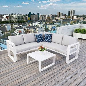 Juego de 4 sofás seccionales de aluminio para exteriores modernos para todo tipo de clima, mesas de Metal elegantes, comedor, sala de estar al aire libre, Parque escolar - Product Image 5