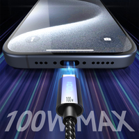 Câble de données MODORWY 100W Type-C à charge rapide, tressé en nylon avec lumière LED pour téléphones portables et imprimantes
