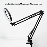 Lampe de bureau à pince LED moderne, simple, flexible, pliable, en aluminium et ABS, avec loupe, électrique, USB, tricolore, réglable, pour lecture et étude