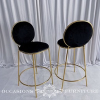 Chaise de bar en acier inoxydable doré pour mariage avec coussin en velours noir Meubles pour événements de cocktail Tabourets de bar