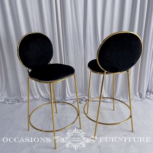 Wedding Golden Stainless Steel Bar <strong>Chair</strong> with Black <strong>Velvet</strong> Cushion High <strong>Cocktail</strong> Events Furniture Barstools - Product Image 4