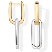 Pendientes Personalizables de Alta Gama con Hebilla, Diseño Geométrico Simple en Plata de Ley 925 con Combinación de Colores Oro de 14K y Plata