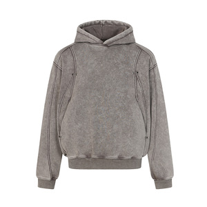 Sweat-shirt pour homme, automne/hiver, style américain, lavage lourd, 100% coton, doublure en polaire, style fonctionnel, uni, déconstruit - Product Image 2