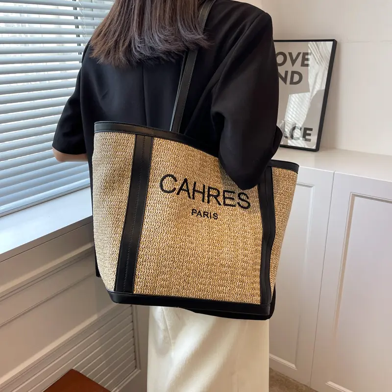 2022 New Women'S Large-Capacity Straw Bag Fashion Shoulder Summer Woven Handbag Straw Tote Bag