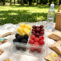 Conteneur en PET recyclable à 4 compartiments avec couvercles, empilable, étanche, boîte d'emballage jetable pour salade de fruits, boîte de rangement pour la restauration