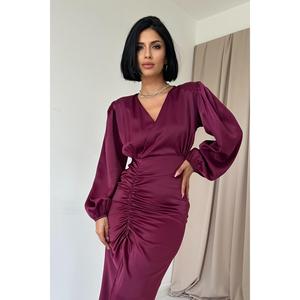 Robe de soirée en satin violet à col en V, style romantique de luxe, taille XL, simple, pour mariage, longueur au sol, vente en gros - Product Image 3