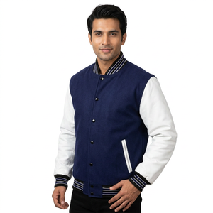 Ropa para Hombre, Moda Otoño 2025, Chaquetas Varsity Lisas al por Mayor, Cuello Alto, Puños y Dobladillo Acanalados, Chaqueta Deportiva Varsity Lisa - Product Image 1