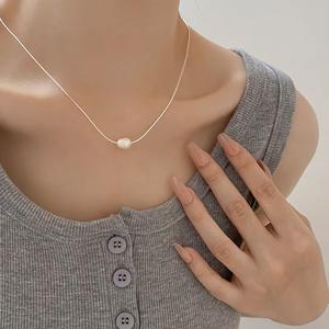 Mujeres simples S925 plata esterlina Irregular agua dulce perla encanto collar regalos al por mayor - Product Image 5