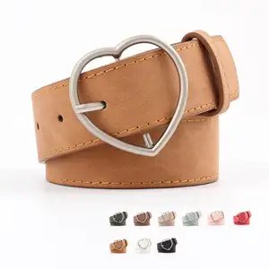 Black White Brown Fashion Womens Faux Leather Belt Pu Belt For Jeans Dresses Pants With Heart Buckle