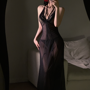 High Quality <b>Women's</b> French Style Erotic Lace Lingerie Bodysuits See Through Long Skirt Backless Nightgown Sexy Night Dress - Product Image 4