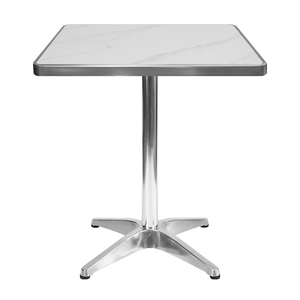 Tablero de Mesa Cuadrado de Piedra Sinterizada Blanca con Borde de Acero Inoxidable Cepillado y Base de Aluminio Pulido, Moderno y Resistente al Agua para <span class=keywords><strong>Restaurante</strong></span> - Product Image 2