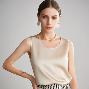 Femmes décontracté 6A <span class=keywords><strong>soie</strong></span> gilet caraco haut été sans manches col rond <span class=keywords><strong>maillot</strong></span> <span class=keywords><strong>de</strong></span> <span class=keywords><strong>corps</strong></span> Satin tissé haut - Product Image 2