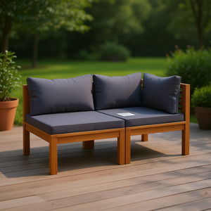 Ensemble de canapés de patio en bois d'acacia massif, 2 pièces, avec coussins gris foncé, pour usage extérieur - Product Image 2