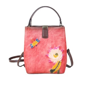 Sac Ando vintage en cuir de vache véritable embossé, sac seau à bandoulière pour femmes - Product Image 4