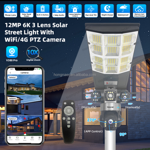 Hongnaer 12MP 6K 3 ống kính ngoài trời không dây năng lượng mặt trời surveil máy ảnh V380 Pro Wifi 4G Sim Thẻ CCTV An Ninh năng lượng mặt trời ánh sáng đường phố máy ảnh - Product Image 2