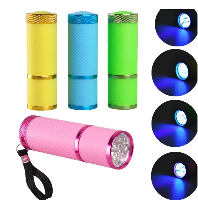 프로모션 제품 멀티 컬러 UV LED 작은 휴대용 저렴한 키즈 손전등 토치 유형 베이킹 램프 매니큐어 특수