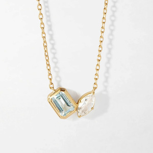Collier pendentif en pierre Toi <span class=keywords><strong>et</strong></span> Moi en acier inoxydable plaqué or 18 carats PVD, résistant à l'eau <span class=keywords><strong>et</strong></span> à la ternissure, fabriqué par LUCKYJIU Custom Jewelry Manufacturer - Product Image 2