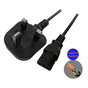 Cabo de alimentação AC de 3 pinos padrão UK BSI Fusible Cabo de alimentação de computador Britânico 3 Pinos Plug para IEC C13