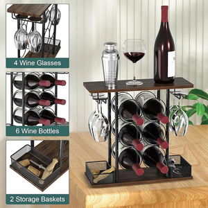 Support mural à champagne à 3 niveaux en fer, étagère murale pour bouteilles de vin, porte-<span class=keywords><strong>verres</strong></span>, meuble à vin en bois avec support pour 4 <span class=keywords><strong>verres</strong></span> - Product Image 1