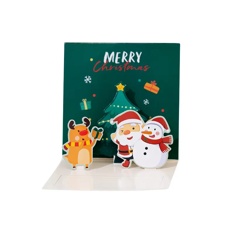 핫 세일 사용자 정의 크리에이 티브 3D 팝업 메리 크리스마스 선물 카드 축복 카드 봉투와 멋진 주문 감사 카드