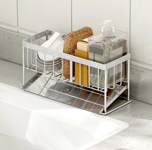 Estante de almacenamiento de fregadero de cocina de metal, <span class=keywords><strong>paño</strong></span> <span class=keywords><strong>para</strong></span> lavar <span class=keywords><strong>platos</strong></span> y organizador de drenaje de esponja - Product Image 5