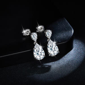 All Fashion GRA Certified Moissanite Fashion <b>Jewelry</b> (Old) Electroplated <b>Western</b> Matte Silver Water Drop Earrings - Product Image 2