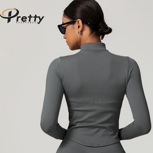 Wholesale <strong>Sports</strong> Coat Custom logo <strong>Long</strong> <strong>Sleeve</strong> Yoga <strong>Top</strong> Casual Coat Running Stand Collar Slim Fit Zipper Workout Gym <strong>Sports</strong> <strong>Top</strong> - Product Image 3