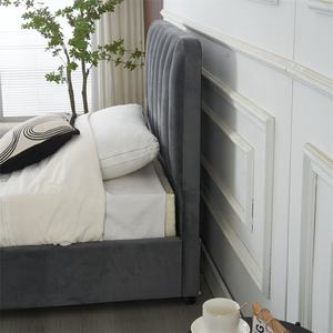 Ensemble de meubles de chambre à coucher contemporain et moderne, <span class=keywords><strong>lit</strong></span> simple <span class=keywords><strong>en</strong></span> tissu gris capitonné, style doux, <span class=keywords><strong>lit</strong></span> elliptique - Product Image 3