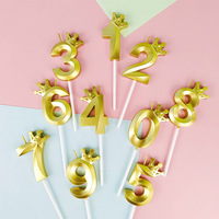 Bougies d'anniversaire numérotées en forme de couronne de diamants 0-9, multicolores or et argent, pour gâteau, décoration de fête d'anniversaire