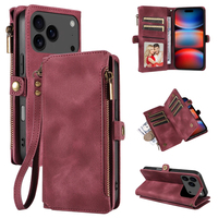 Dompet Kulit PU untuk iPhone 17 Pro, 9 Slot Kartu + Kantong Koin Ber-resleting, Penyangga, Pemblokir RFID, 360 °   Perlindungan