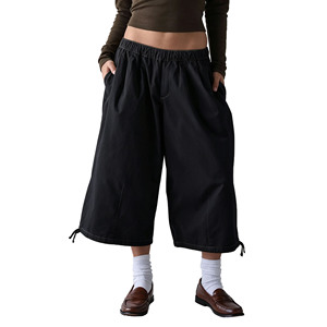 Pantaloni Cargo Casual da <span class=keywords><strong>Donna</strong></span> Personalizzati con Vita Elastica, Lunghezza <span class=keywords><strong>3</strong></span>/<span class=keywords><strong>4</strong></span>, Gamba Larga, Coulisse e Tasche Multiple - Product Image 1
