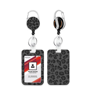 In stock: Gray leopard print retractable easy-pull <b>buckle</b> mountaineering keychain card holder, double-sided UV printed lanyard, - Product Image 5
