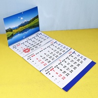 Impression de boîtes personnalisées en papier cartonné couché FSC, tri-pliant, calendrier mural publicitaire à trois volets pour entreprise, calendrier 3 ans