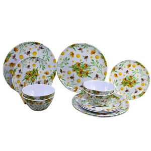 Juego <span class=keywords><strong>de</strong></span> Vajilla <span class=keywords><strong>de</strong></span> Melamina con Diseño <span class=keywords><strong>de</strong></span> Abejas y Flores <span class=keywords><strong>de</strong></span> Verano, 12 Piezas, Platos y Tazones con Aspecto <span class=keywords><strong>de</strong></span> Porcelana Blanca - Product Image 1