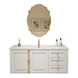 High-end painted bathroom cabinet French vintage cream style combination cabinet with styled <b>mirror</b> - Product Image 1