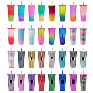 Vaso de Plástico con Tapa y Pajita, 24 oz, Libre de BPA, Colores Mezclados, con Logotipo Personalizado, Diseño Degradado y Decoración de Diamantes - Product Image 5