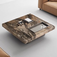 Table basse de salon en marbre naturel haut de gamme, carrée, marron, petite, simple et moderne pour la maison