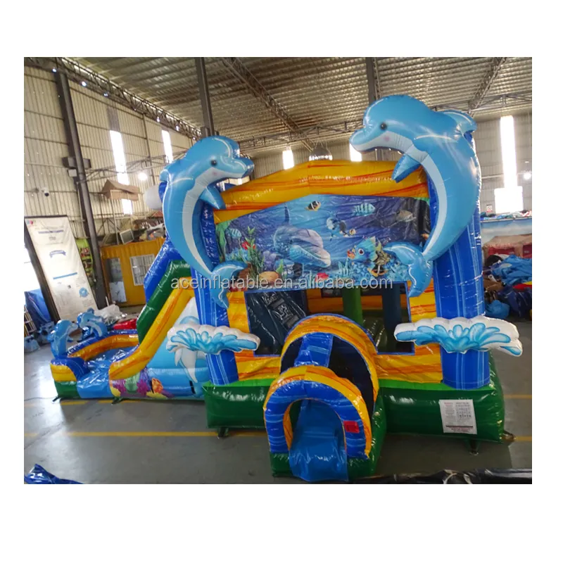 Commercial Party BackyardพองBouncer Bounce Houseสําหรับเด็กสไลด์Combo DolphinมหาสมุทรInflatable Bouncyกระโดดปราสาท