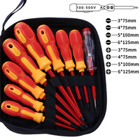 Jeu de tournevis pour électricien de 9 pièces, isolés 1000V avec stylo testeur et pochette à outils