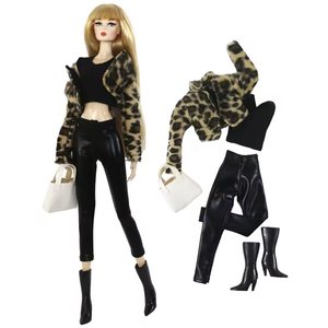 スーパーモデルおもちゃ人形 ヒョウ柄パンツ DIYコートとスーツ付き 6分間着せ替え 30cmドレス ソックス シューズ 女の子向け - Product Image 2