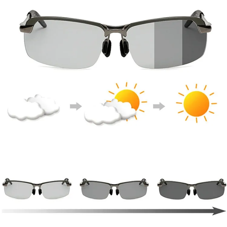 Ucuz erkek fotokromik güneş gözlüğü için polarize Lens ile açık % 100% UV koruma casus Metal güneş gözlüğü