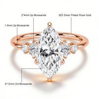 Fabricant OEM de bijoux en gros, ensemble de bagues de fiançailles et de mariage en argent sterling 925 avec moissanite taille marquise 2 carats, sur mesure